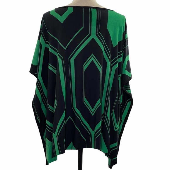 COCOMO Boxy Keyhole Poncho Black Green Blouse S - Picture 4 of 9